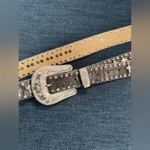 Studded Genuine Leather Black and Silver Tone Cross Belt size XL